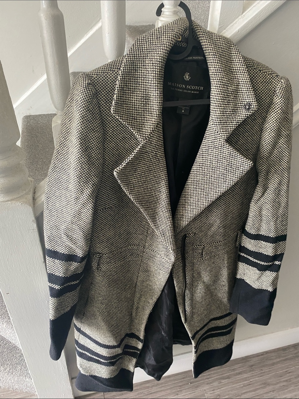 Scotch & Soda Black and Cream Houndstooth Pea Coat